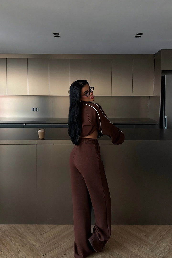 EYY Women Brown Striped Detail Tracksuit - Harlingen