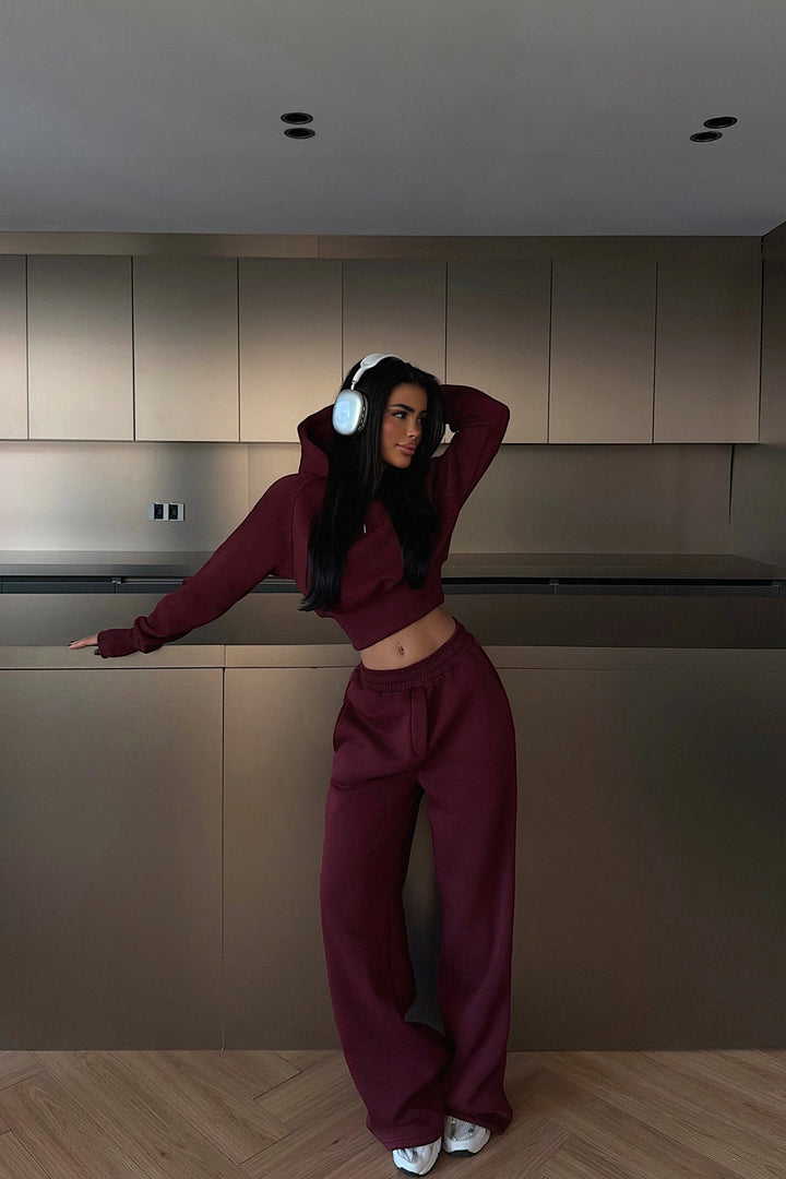 EYY Women Burgundy Scarf Hooded Tracksuit - Terni