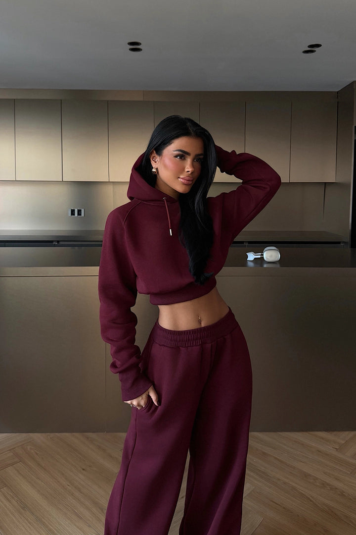 EYY Women Burgundy Scarf Hooded Tracksuit - Terni