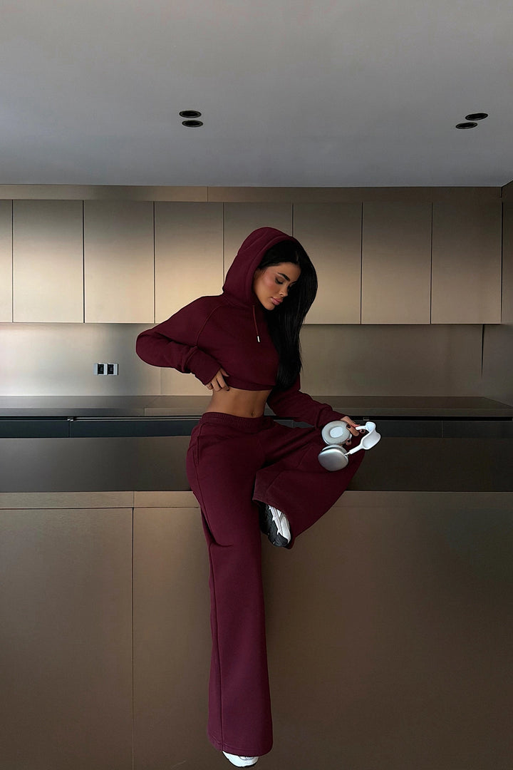 EYY Women Burgundy Scarf Hooded Tracksuit - Terni