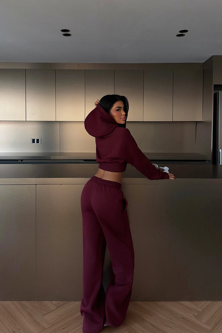 EYY Women Burgundy Scarf Hooded Tracksuit - Terni