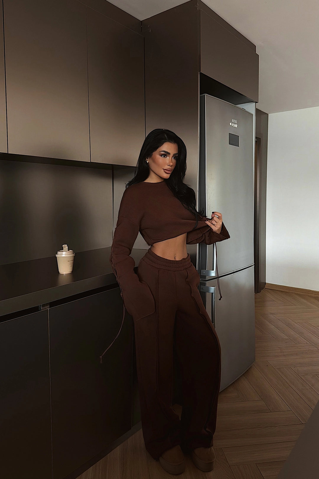 EYY Women Brown Stitched Detail Suit - Reading