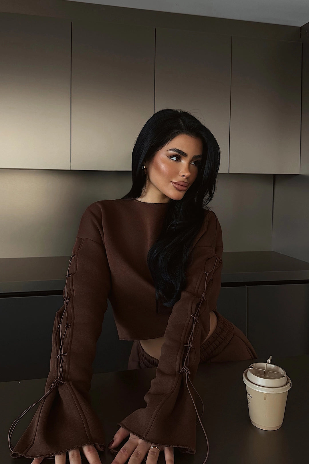 EYY Women Brown Stitched Detail Suit - Reading