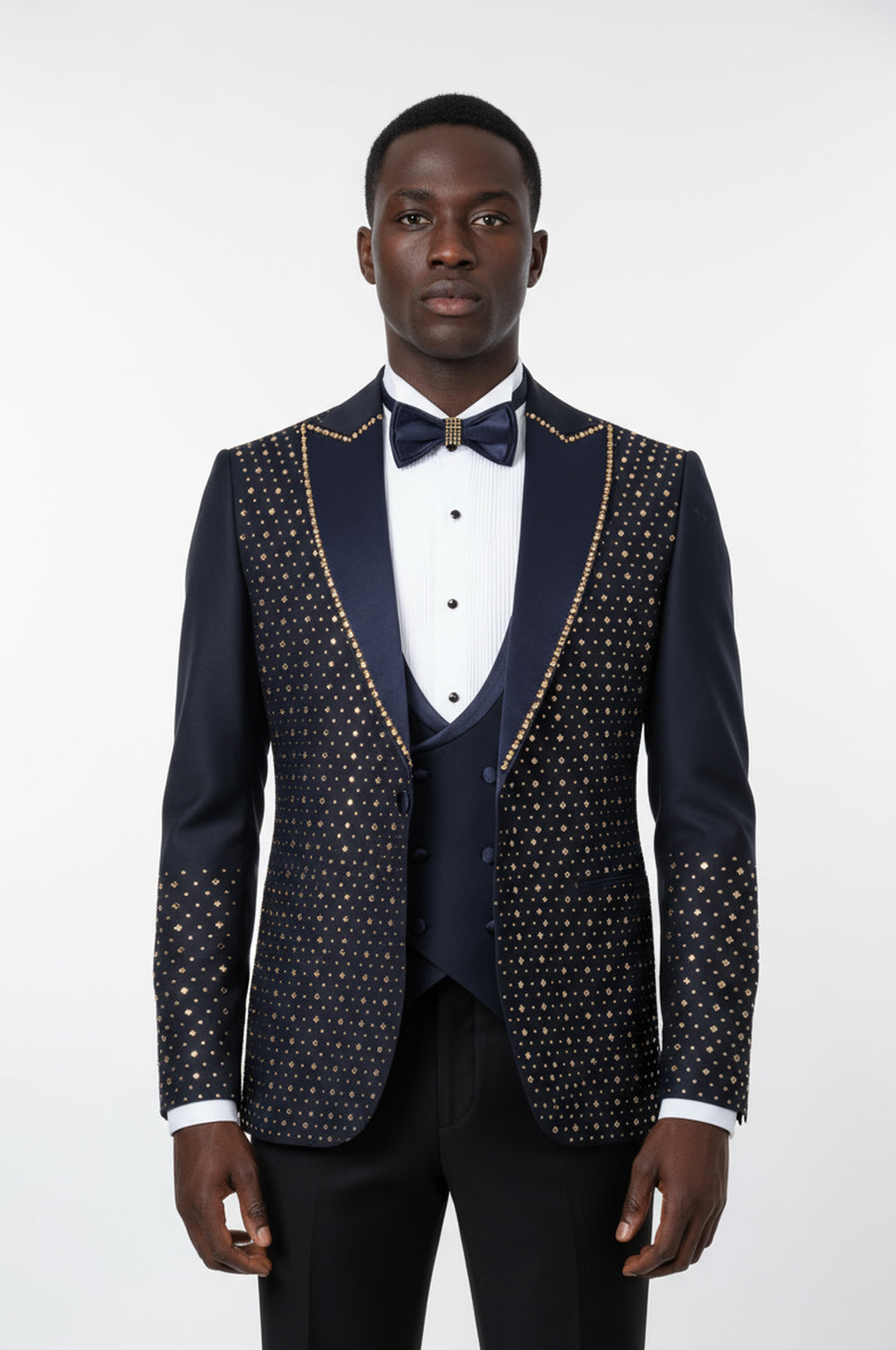 Rili25 - Navy Gold Embellished Men’s Tuxedo Set – Milan