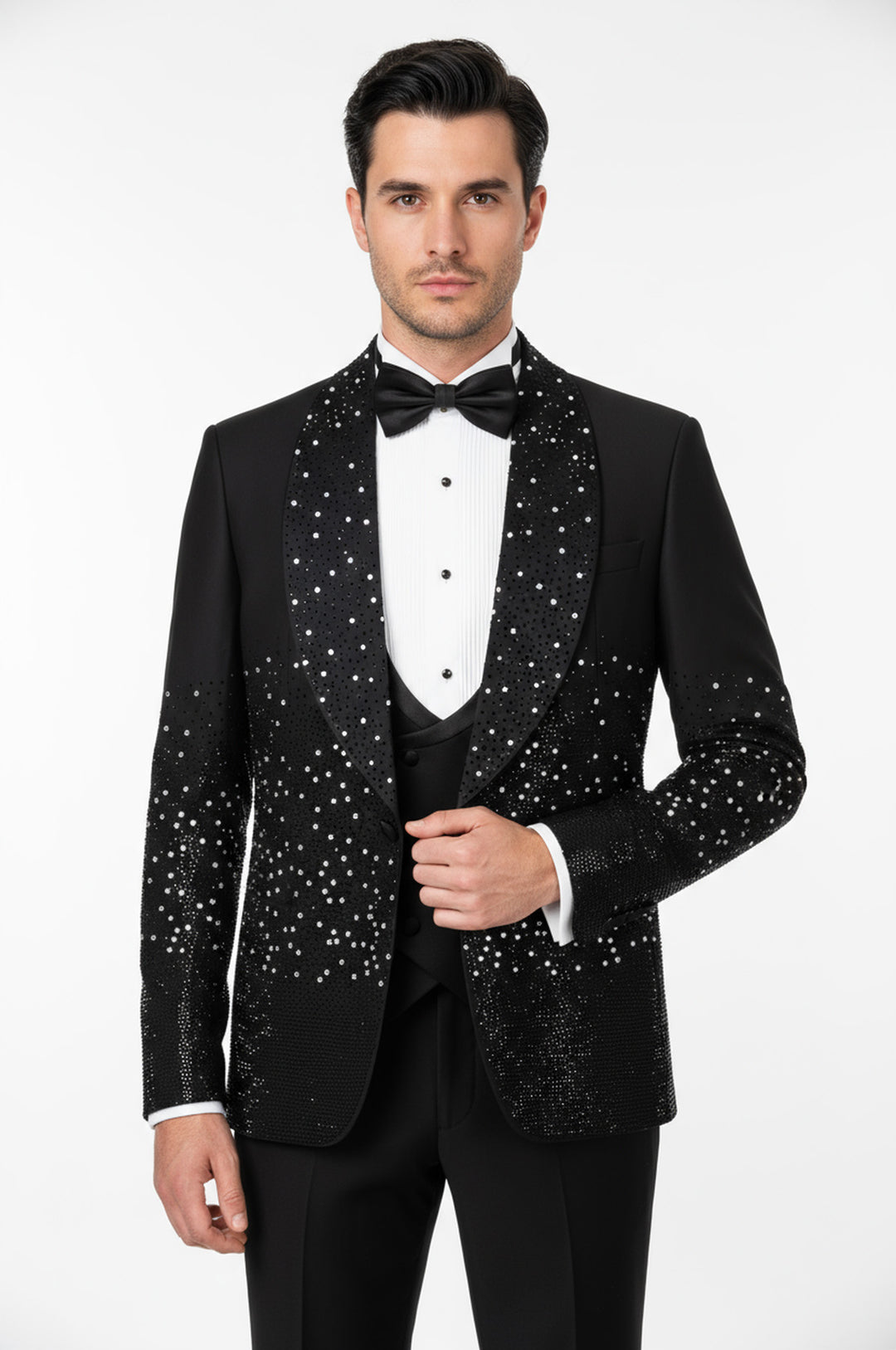 Rili25 - Black Sequin Gradient Men’s 3-Piece Tuxedo – Milano