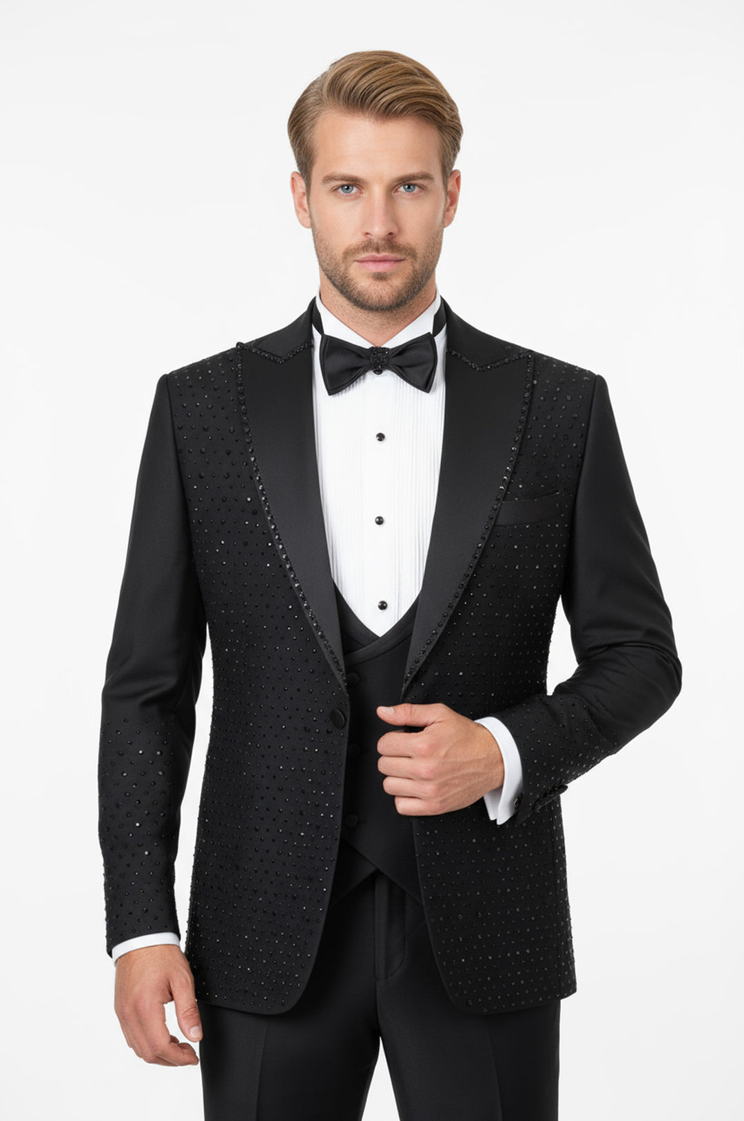 Rili25 - Black Rhinestone Embellished Men’s Tuxedo Set – Paris