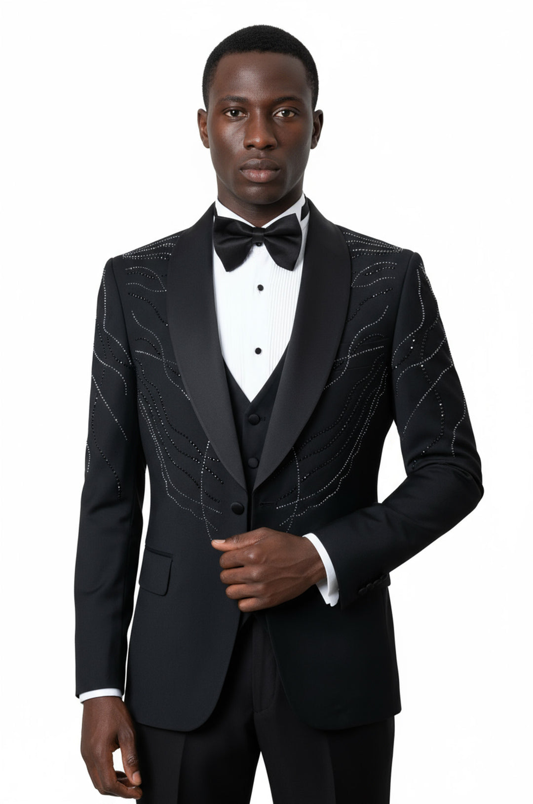 Rili25 - Black Crystal Embellished Men’s 3-Piece Tuxedo – Monaco