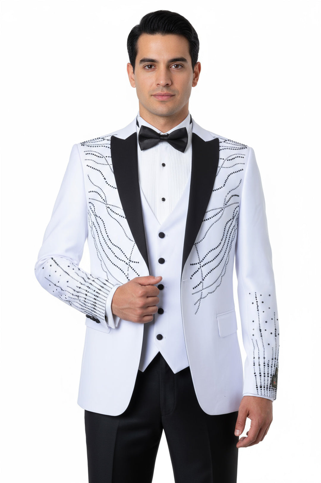 Rili25 - White Crystal Embellished Men’s 3-Piece Tuxedo – Florence