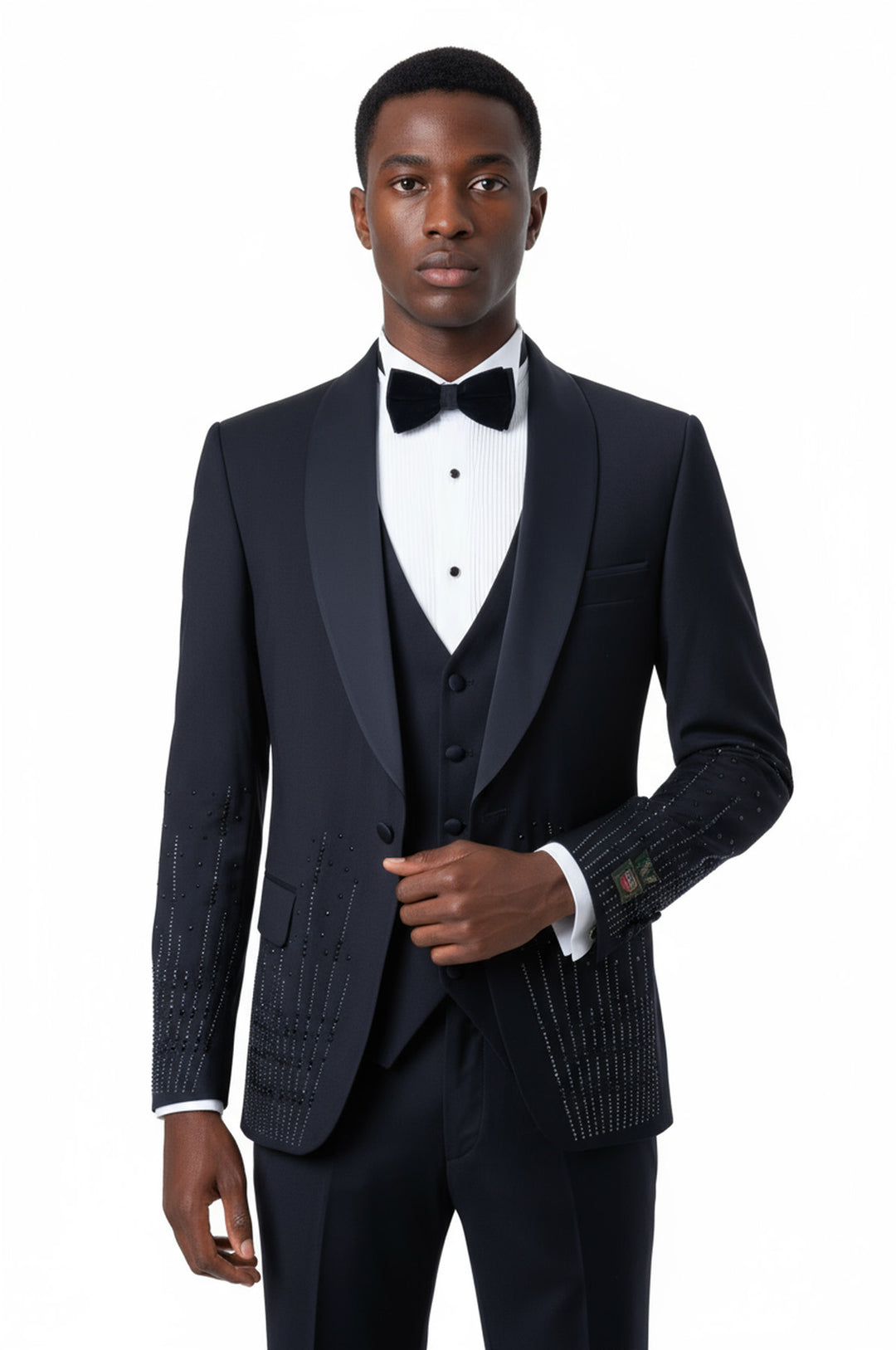 Rili25 - Navy Rhinestone Detailed Men’s 3-Piece Tuxedo – Florence