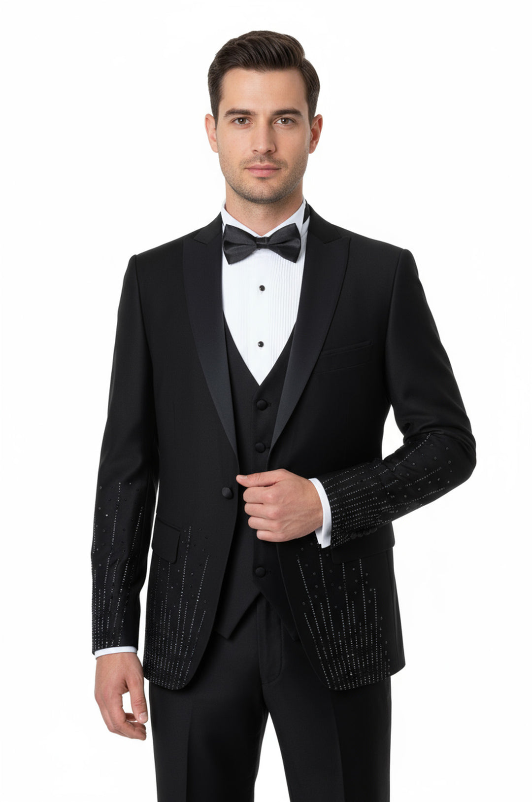 Rili25 - Black Crystal Embellished Men’s 3-Piece Tuxedo – Florence