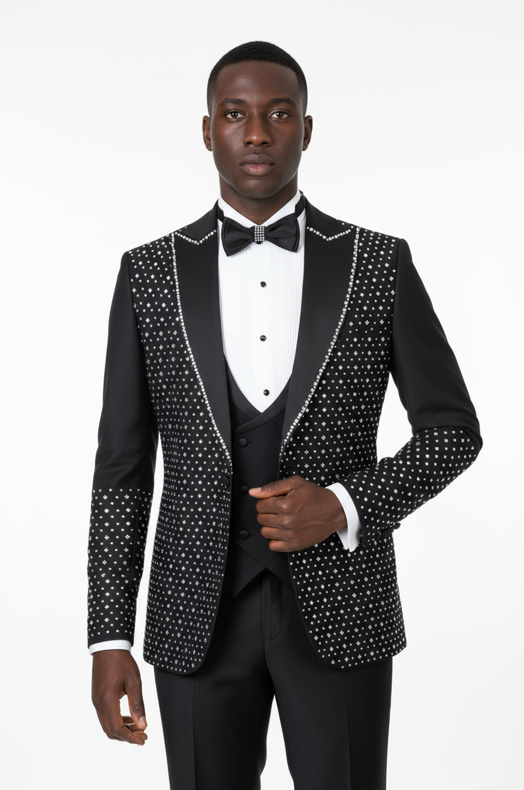 Rili25 - Black Crystal Embellished Men’s Tuxedo Set – Monte Carlo