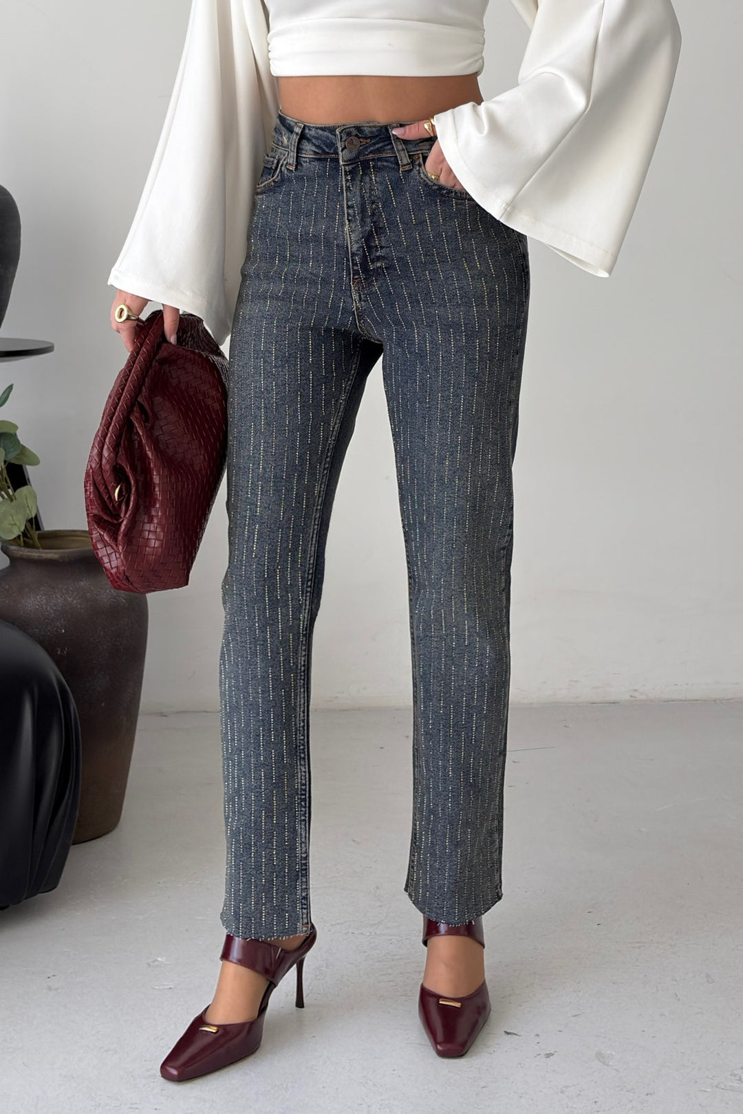 XLJ Rhinestone Mom Fit Jeans - Wembley