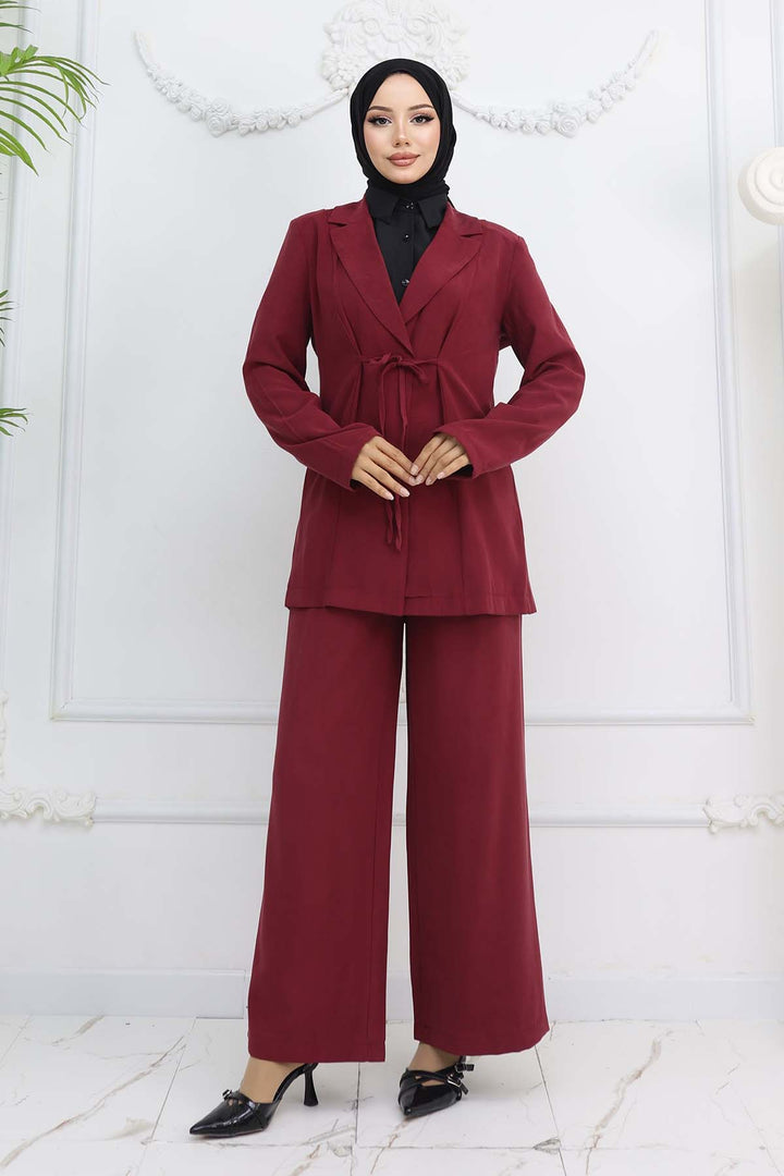 BNG Women İp Bağcıklı Ceket Takım Bordo 2265 - Hoorn