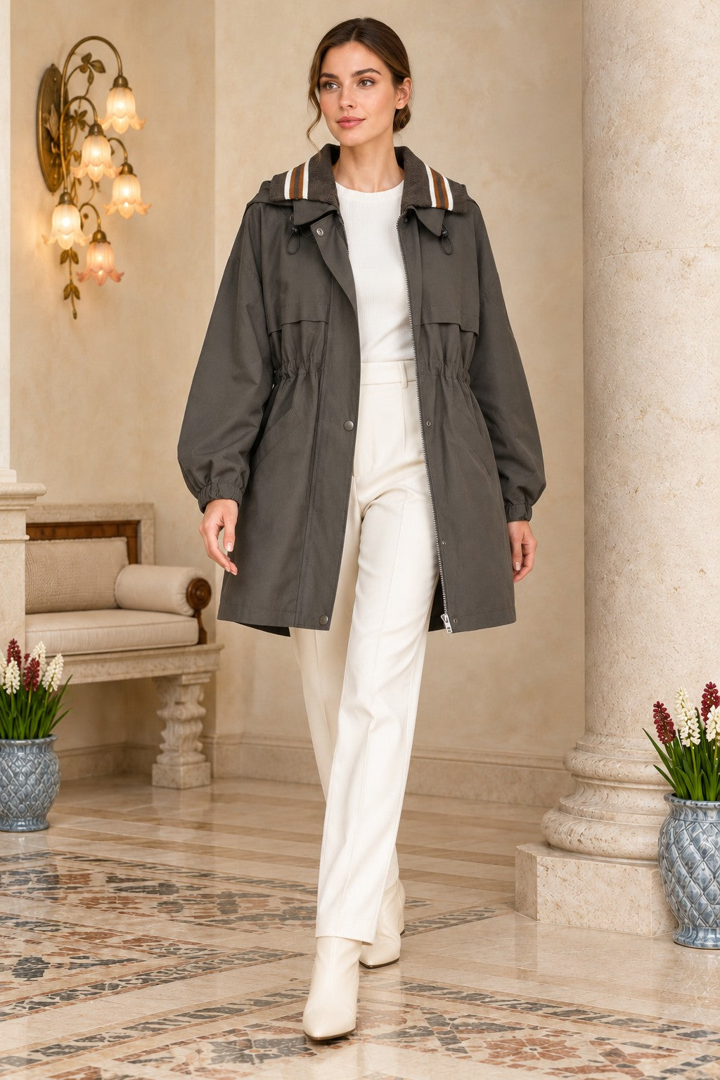 XLJ Knitted Detail Hooded Raincoat 6301 - Port Huron