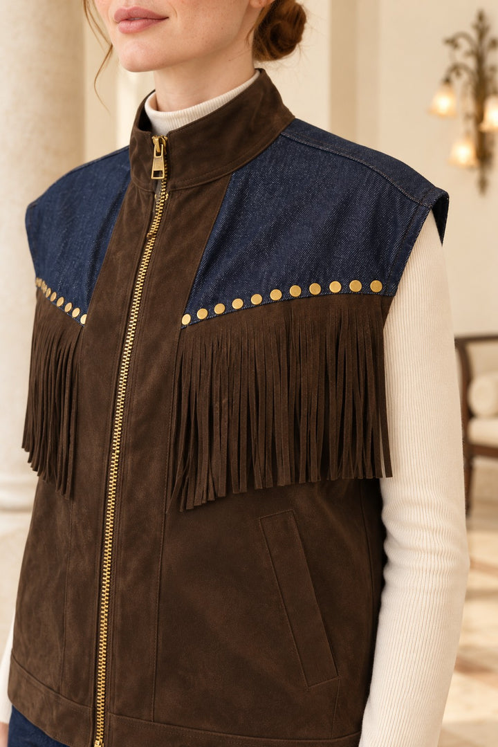 XLJ Leather Vest with Tassel Trim 6353 - Faro