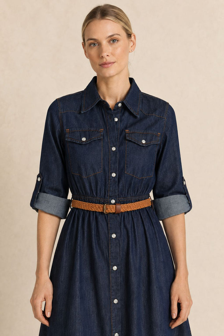 XLJ Short Denim Dress with Ruffle Detail - Orihuela