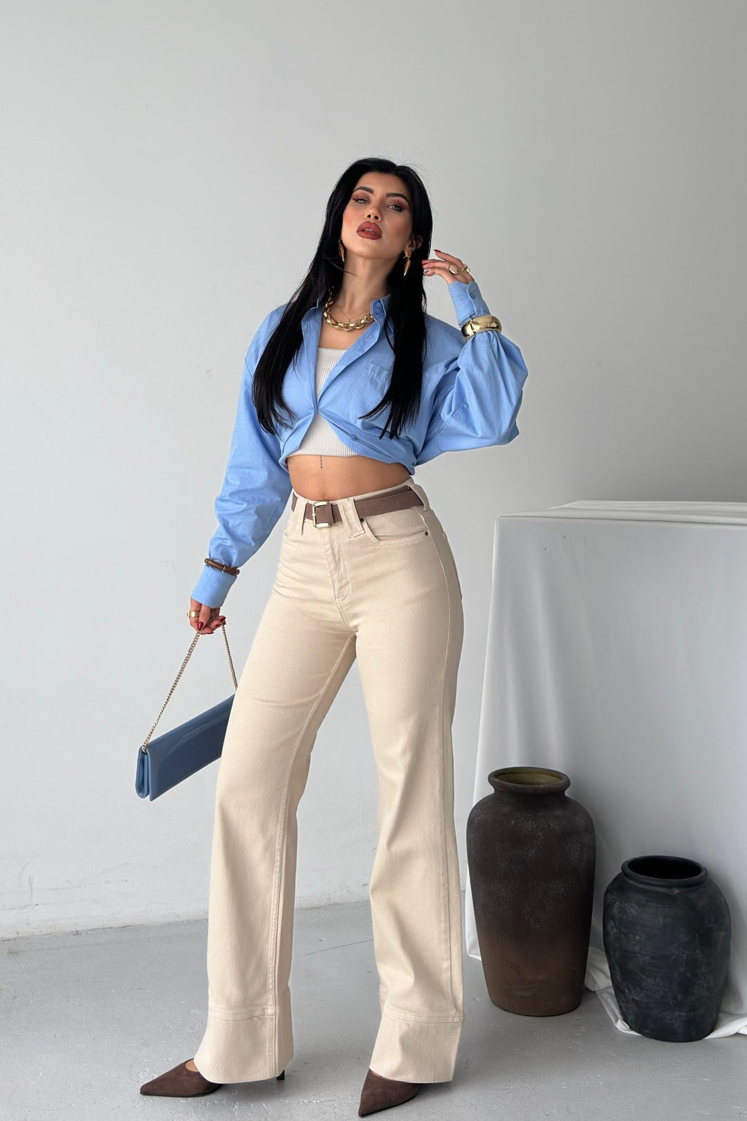 XLJ Palazzo Jeans with Hem Detail - Mission Viejo
