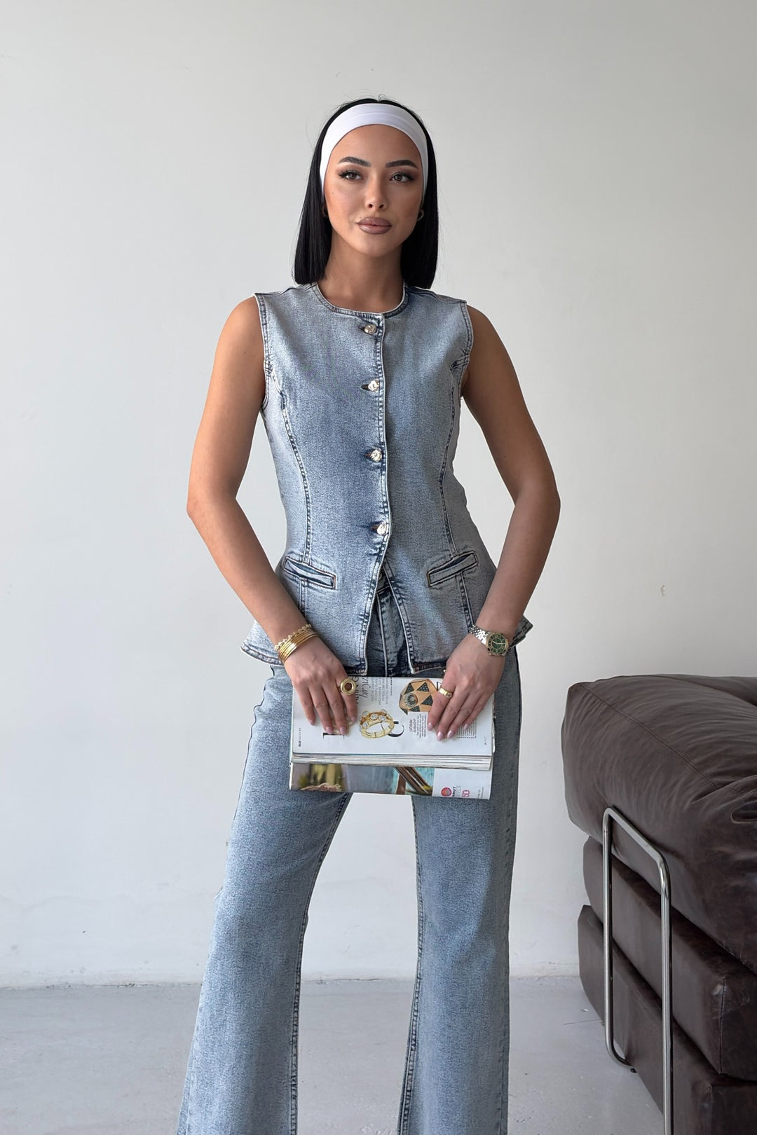 XLJ Denim Vest with Slit Front - Bilhorod-Dnistrovskyi