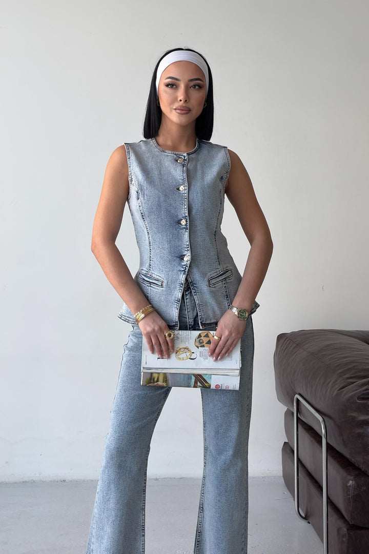 XLJ Denim Vest with Slit Front - Bilhorod-Dnistrovskyi