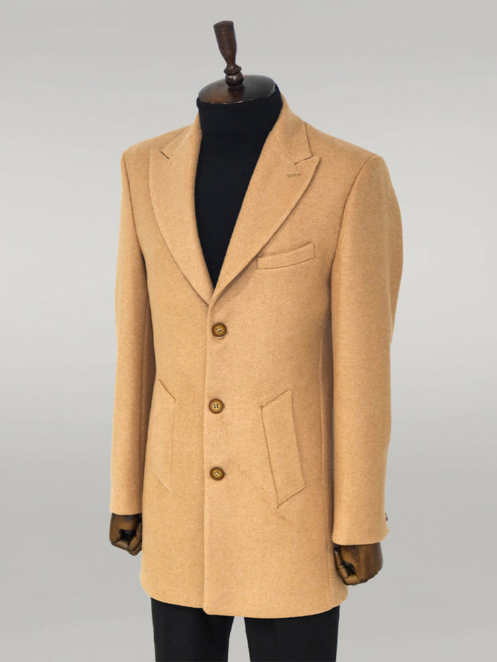 WSS Wide Lapel Wool Cream Men Coat  - Singen
