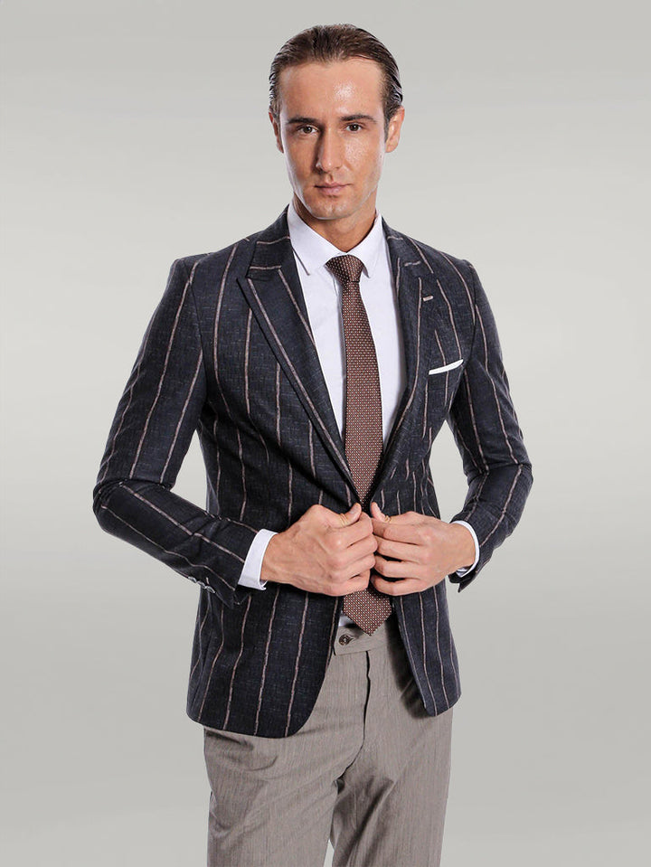 WSS Striped Dark Grey Slim-Fit Blazer  - Singen