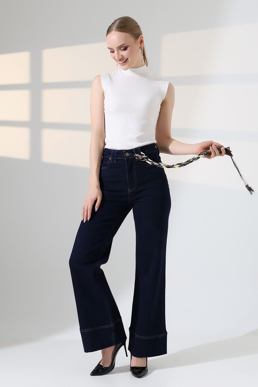 XLJ Palazzo Jeans with Hem Detail - Gouda