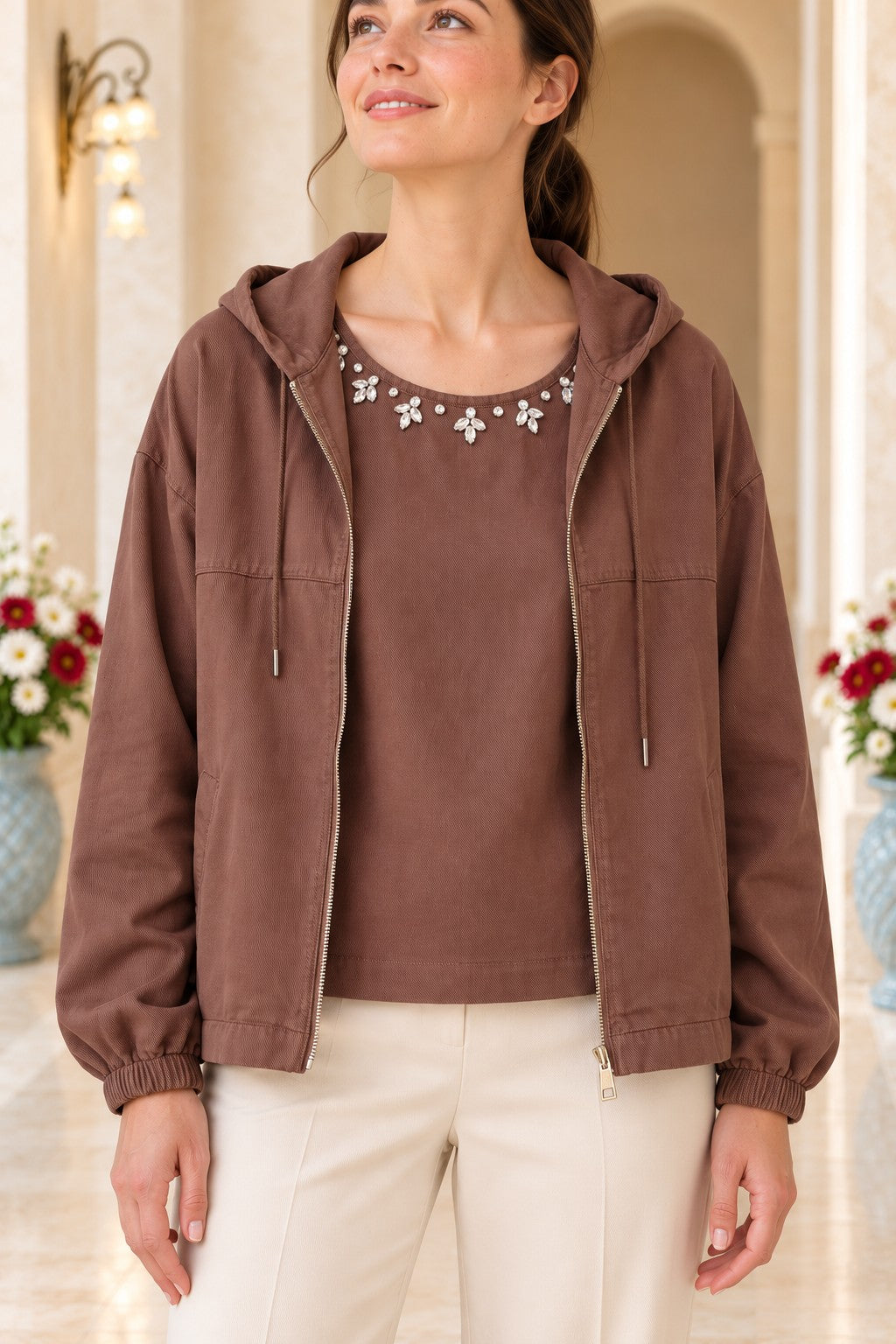 XLJ Hooded Cardigan with Integrated Undershirt 6392 - Hammond
