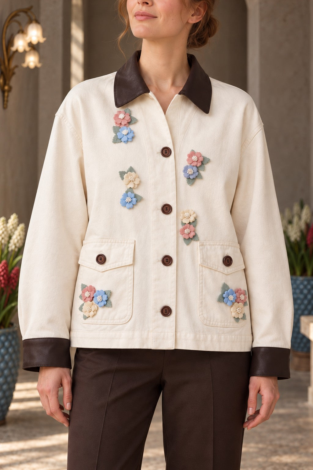 XLJ Floral Embellished Leather Jacket 6305 - North Lauderdale