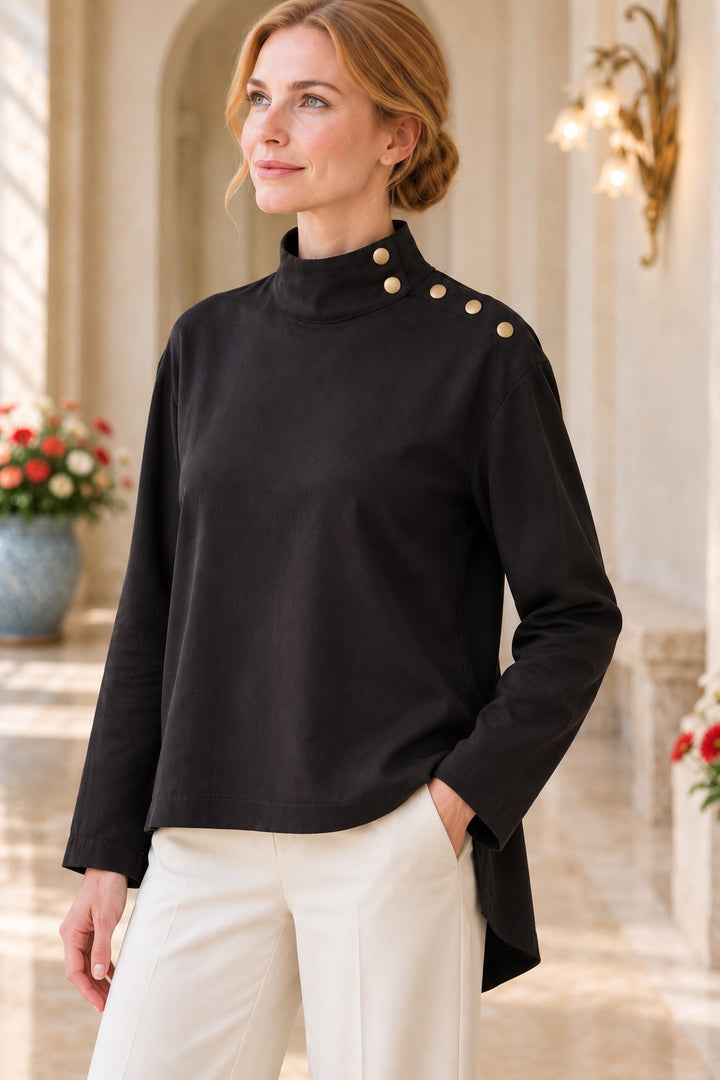 XLJ High-Neck Blouse with Snap Buttons on the Shoulder 441 - Cihuatlán