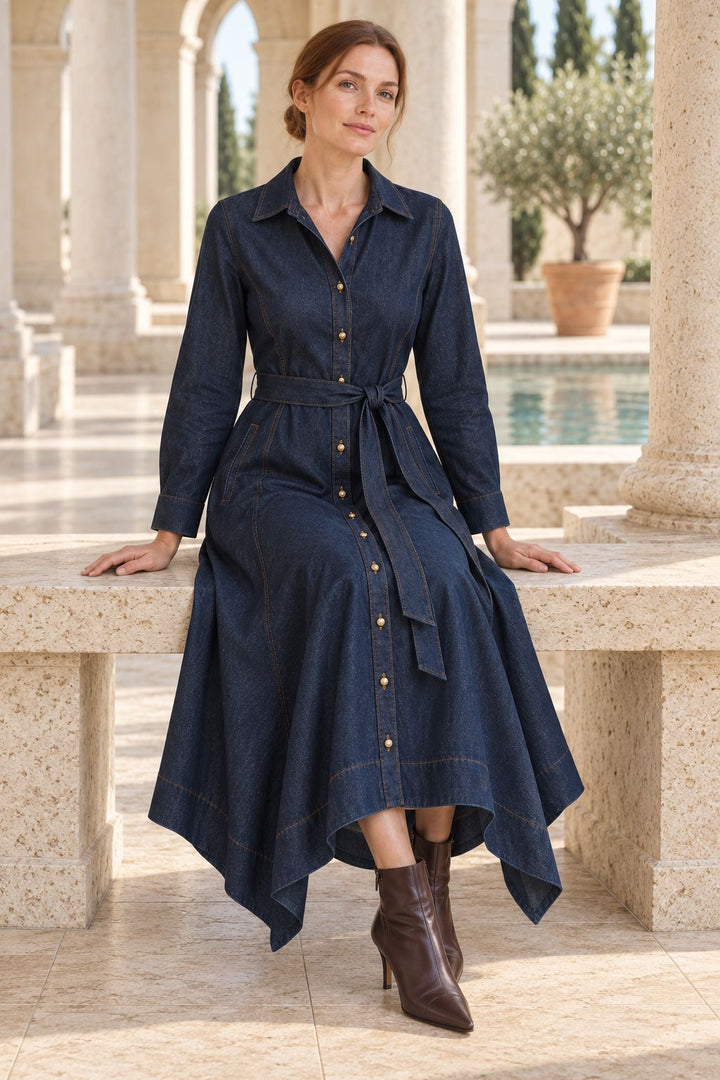 XLJ Asymmetrical Hem Belted Dress 3090 - Castres