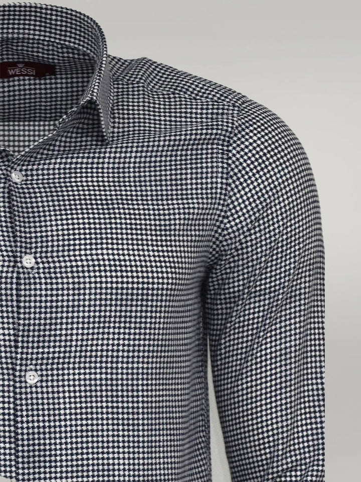 WSS Houndstooth Pattern Navy Blue Men Shirt  - Singen