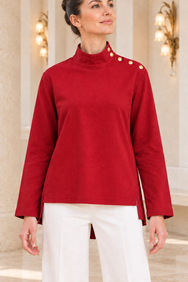 XLJ High-Neck Blouse with Snap Buttons on the Shoulder 441 - Apple Valley