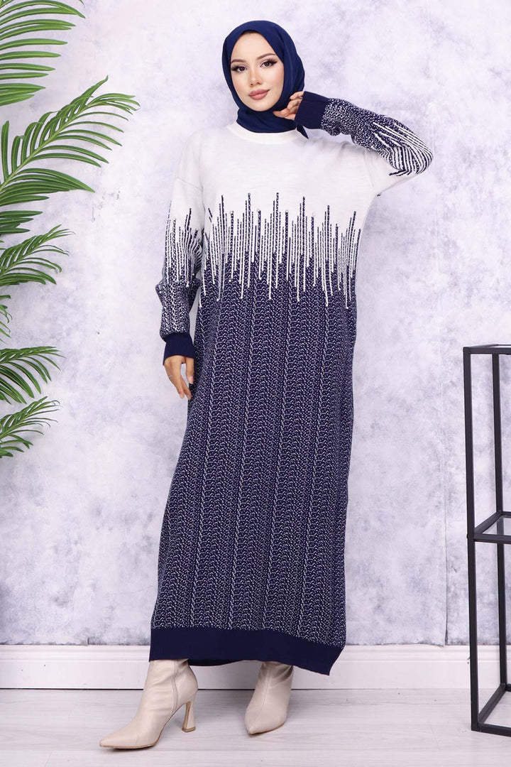 BNG Women Patterned Knit Dress Navy - Mascouche