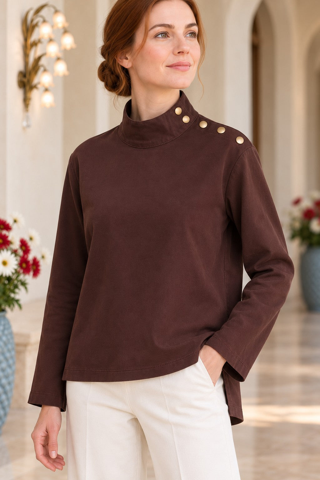XLJ High-Neck Blouse with Snap Buttons on the Shoulder 441 - Gardena