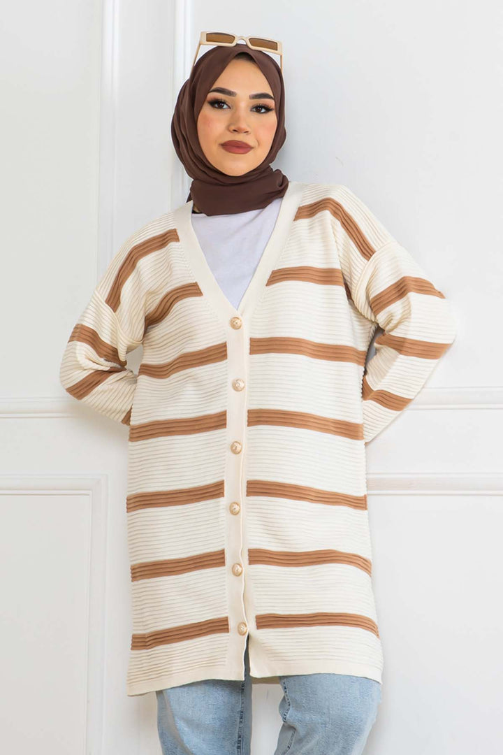 BNG Women Ribbed Striped Knit Cardigan Latte 3090 - Douai