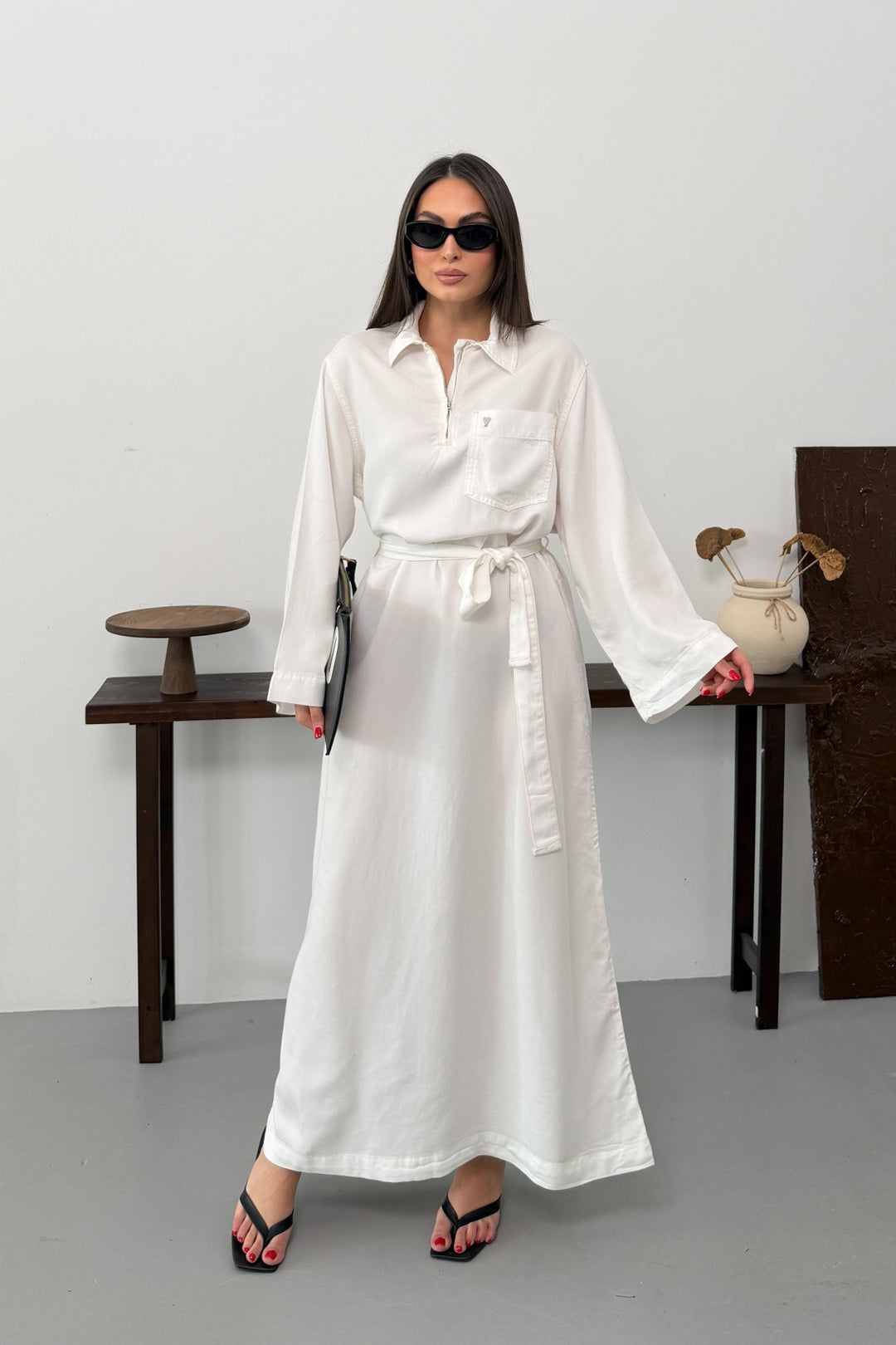 XLJ Belted Long Denim Dress - Round Lake Beach