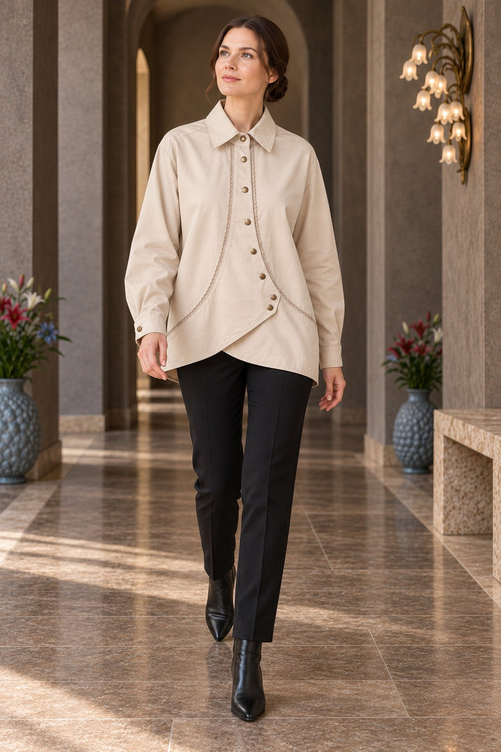 XLJ Lace Detail Buttoned Shirt 6342 - Wijchen