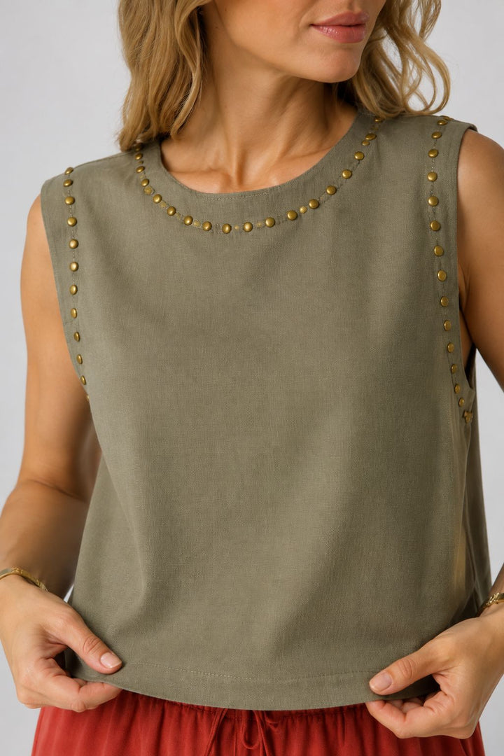 XLJ Sleeveless Blouse with Stud Detail HS431 - Woodstock