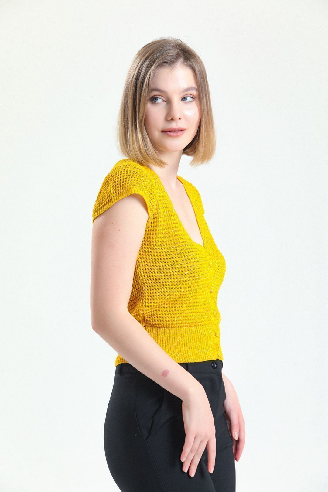 SNS Sense Gold V-Neck Buttoned Vest with Openwork - Campbell