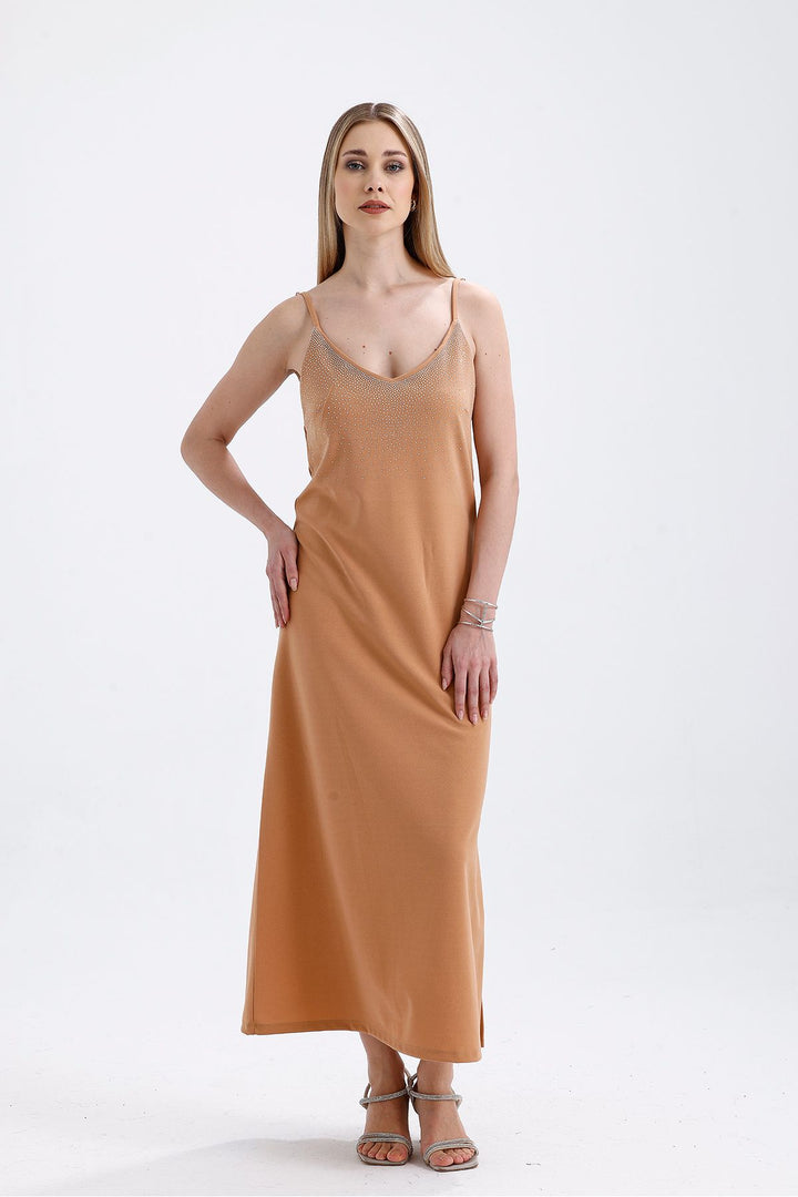 SNS Sense Beige Stone Detailed Long Strappy Dress - Lynwood