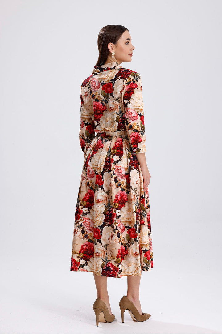 SNS Sense Big Rose Front Buttoned Big Rose Long Dress - Faenza