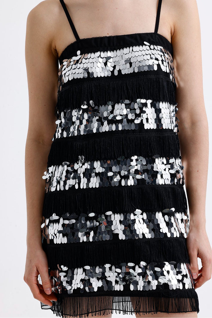 SNS Sense Black Lined Sequined Strappy Evening Dress - Pátzcuaro