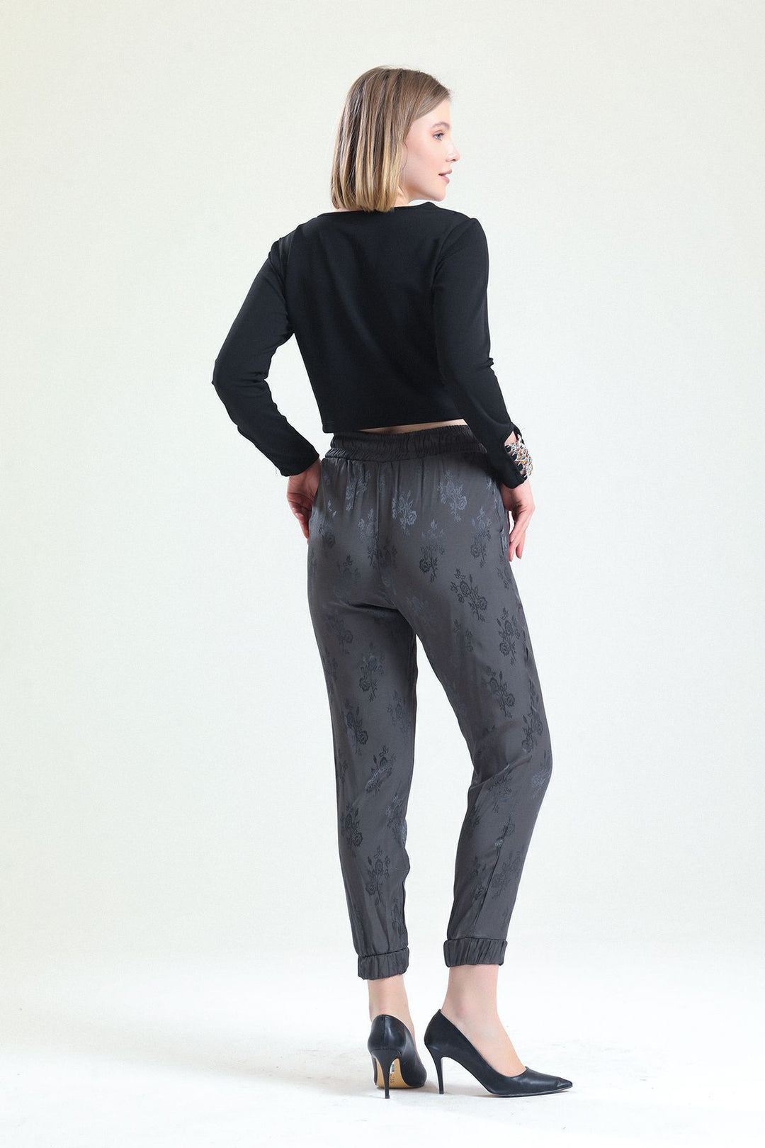SNS Sense HAKİ FLOWERED High Waist and Elastic Cuffed Lace-Up Pants - North Las Vegas