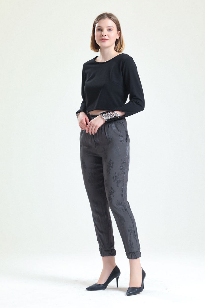 SNS Sense HAKİ FLOWERED High Waist and Elastic Cuffed Lace-Up Pants - North Las Vegas