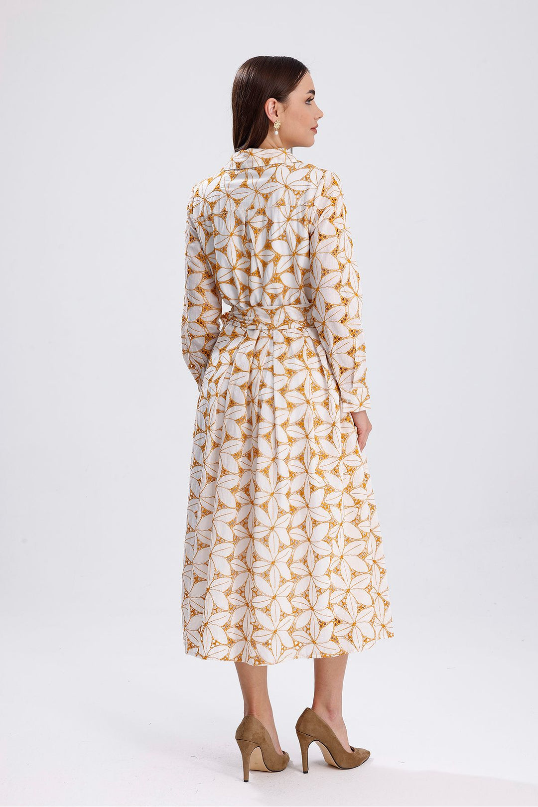 SNS Sense Ecru Saffron Waist Belted Buttoned Cardigan Dress - Granadilla de Abona