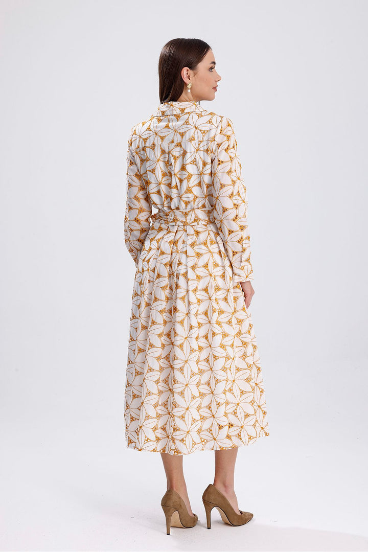 SNS Sense Ecru Saffron Waist Belted Buttoned Cardigan Dress - Granadilla de Abona