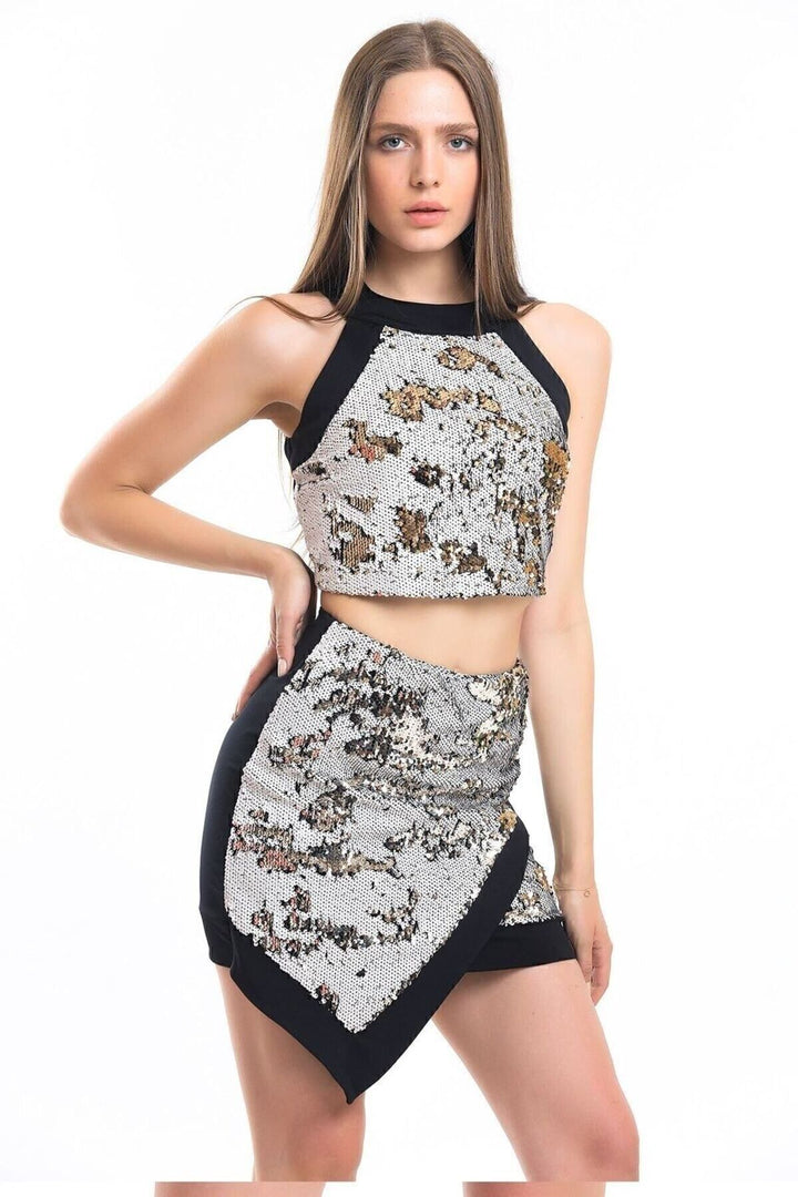 SNS Sense Bej Silver Front Sequin Back Diver Bustier - Cassino