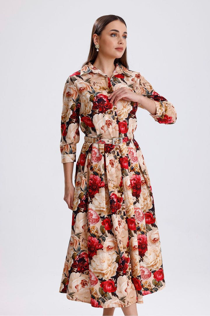 SNS Sense Big Rose Front Buttoned Big Rose Long Dress - Faenza
