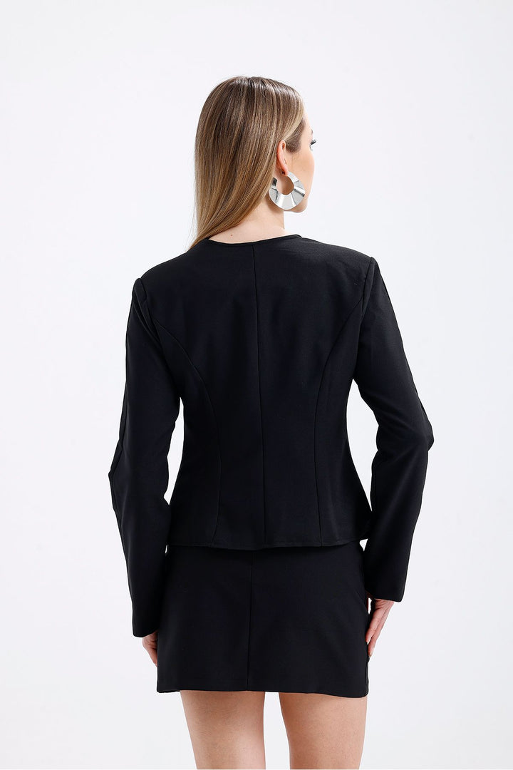 SNS Sense Black Stone Detailed Evening Skirt Lined Jacket Suit - Fréjus