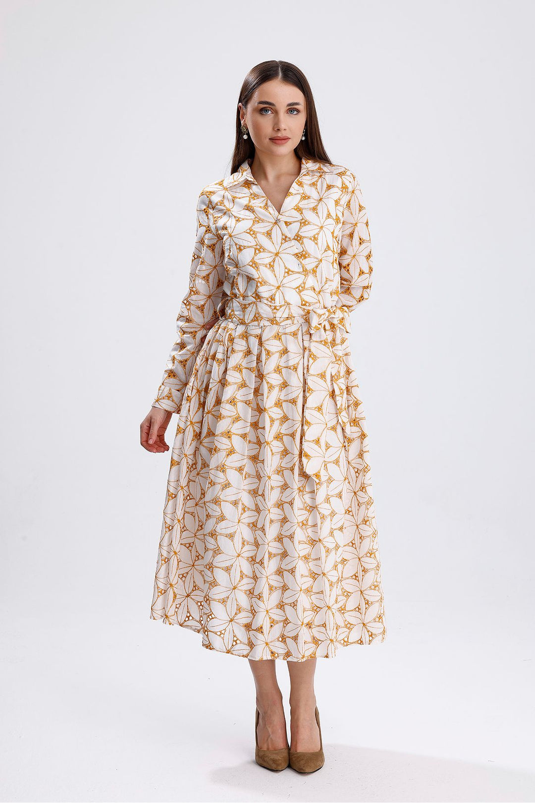 SNS Sense Ecru Saffron Waist Belted Buttoned Cardigan Dress - Granadilla de Abona